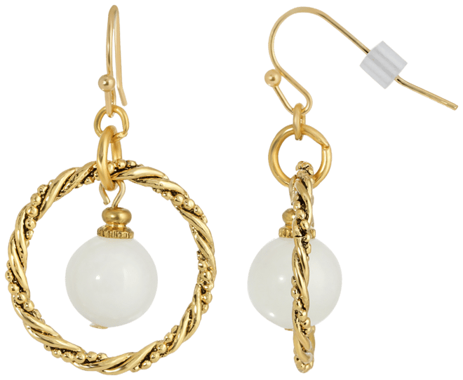 Gold-Tone Semi Precious Round Stone in Hoop Earrings