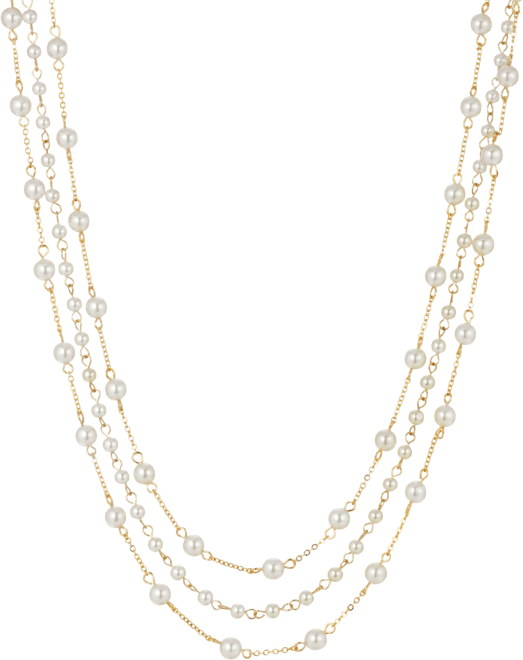 Women's Gold Tone Three Strand Imitation Pearl Chain Necklace
