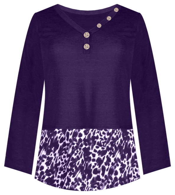 売れ筋商品|||ニューヨークコレクション カットソー トップス レディース Women's Hacci Top with Printed Hem Inset Eggplantl Hacci Top With Printed Hem Inset – NY COLLECTION