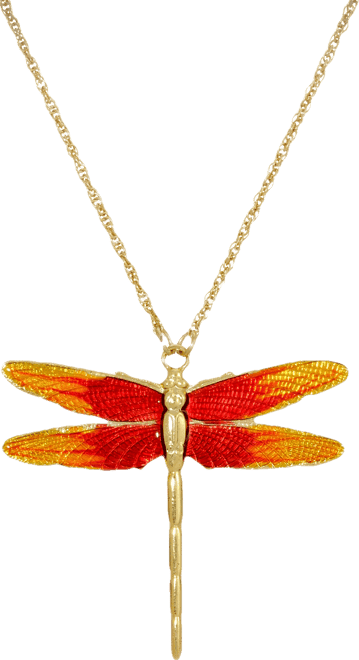 Women's Gold Tone Orange Enamel Dragonfly Pendant Necklace