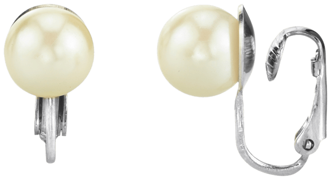 Silver Tone Imitation Pearl Clip Earrings