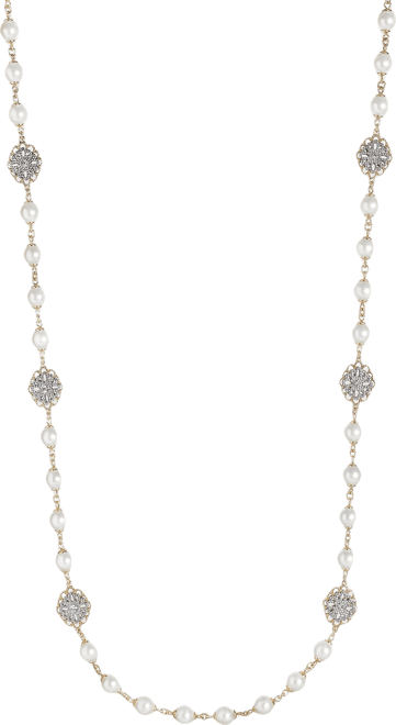 Gold-Tone Crystal Filigree & Imitation Pearl Strand Necklace, Created for Macy's