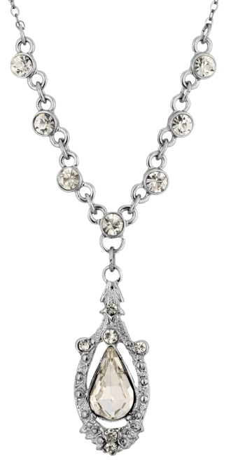 Silver-Tone Crystal Suspended Teardrop Necklace