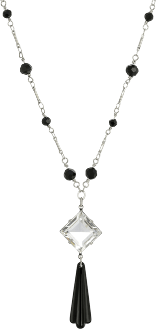 Women's Silver Tone Black Bead Crystal Stone Necklace