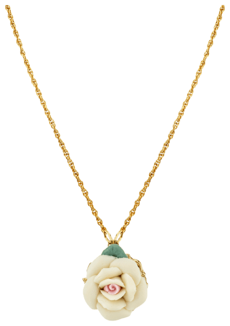 Gold Tone Porcelain pendant Necklace 16" Adjustable
