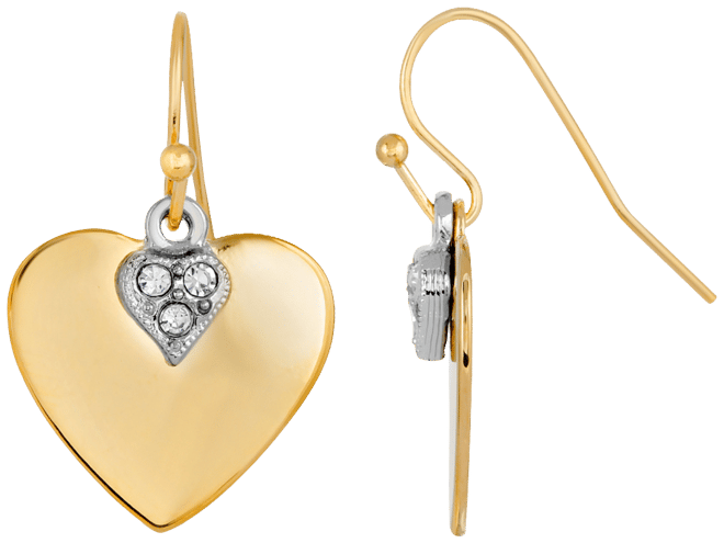 14K Gold-Dipped and Clear Crystal Heart Earrings