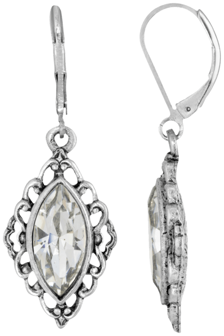Silver-Tone Crystal Diamond Drop Lever back Earrings
