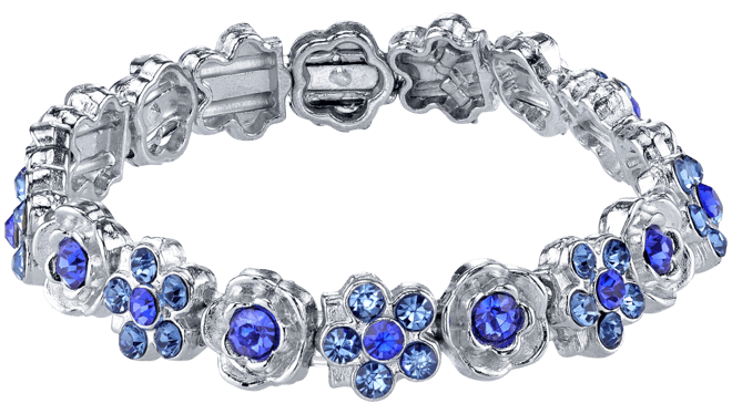 Silver-Tone Blue Flower Stretch Bracelet