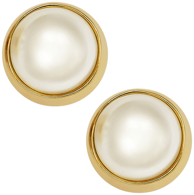 Gold-Tone Bezel Acrylic Pearl Stud Earrings