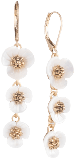 lonn & lilly Gold-Tone & Imitation Mother-of-Pearl Flower Linear Drop Earrings