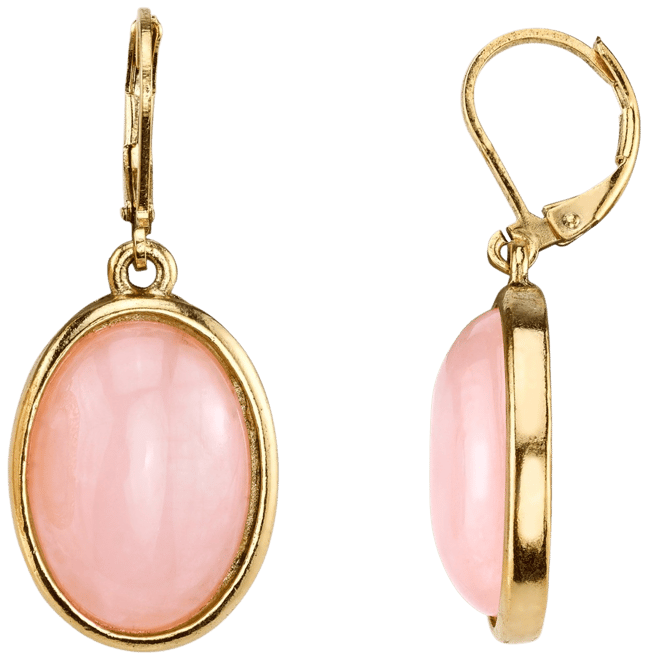 14K Gold-Dipped Semi-Precious Rose Quartz Pink Oval Drop Earrings