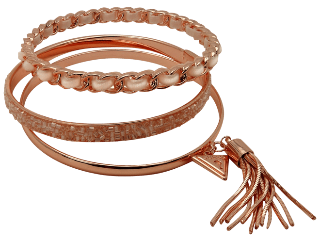 Gold-Tone 3-Pc. Set Black Bead & Faux Suede Bangle Bracelets