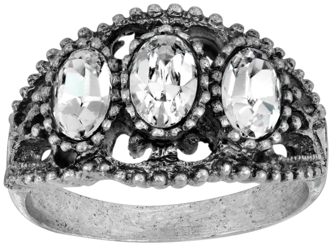 Pewter Triple Clear Crystal Oval Ring