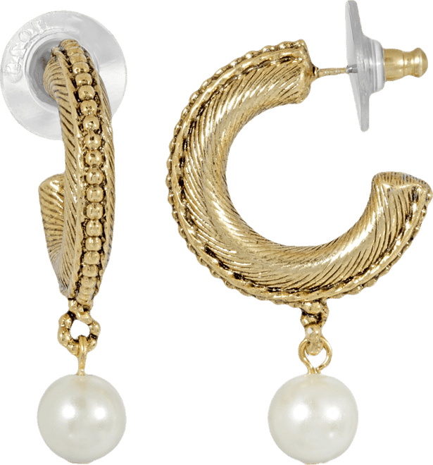 Women's 14K Gold-tone Imitation Pearl Drop Hoop Earrings