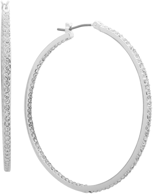 Silver-Tone Pave In & Out Medium Hoop Earrings