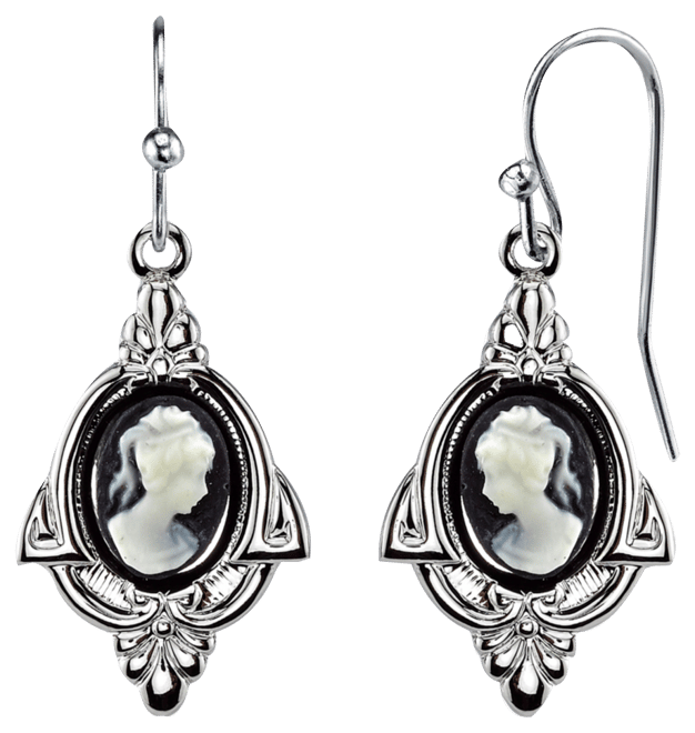 Silver-Tone Simulated Cameo Drop Earrings
