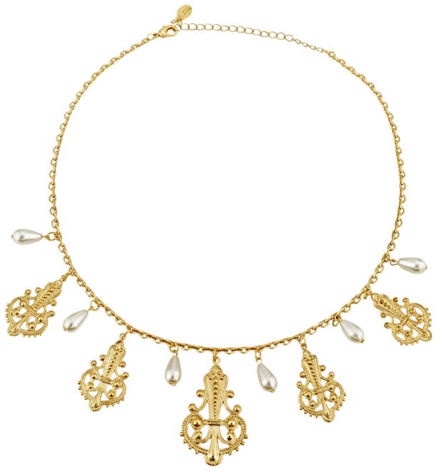 Tone Filigree Drop with Pearl Drop Necklace