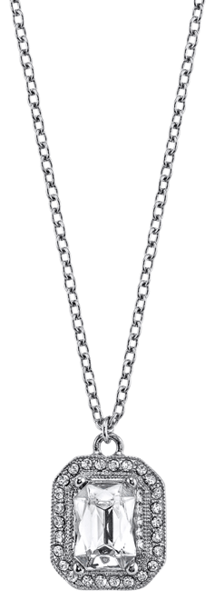 Silver-Tone Crystal Octagon Pendant Necklace 16" Adjustable