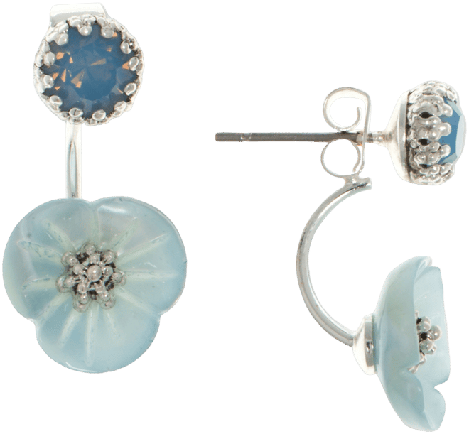 Gold-Tone White Flower Front and Back Earrings