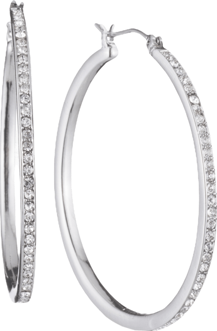 Gold-Tone Pave 1" Skinny Hoop Earrings