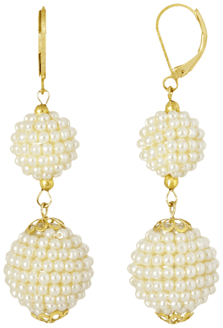 Gold-Tone Double Seeded Imitation Pearl Drop Ball Earrings