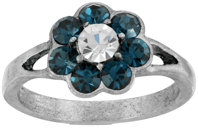 Pewter Crystal Flower Ring