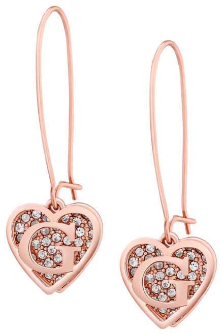Rose Gold-Tone Pave Heart Logo Drop Earrings