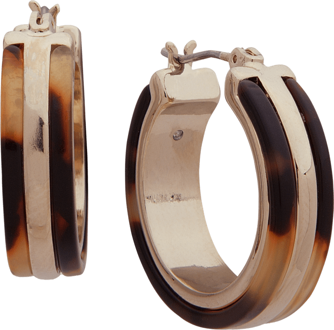 Gold-Tone & Tortoise-Look Small Hoop Earrings 1"