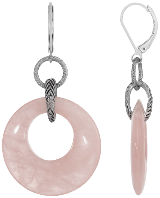 Silver-Tone Semi Precious Round Hoop Drop Earrings