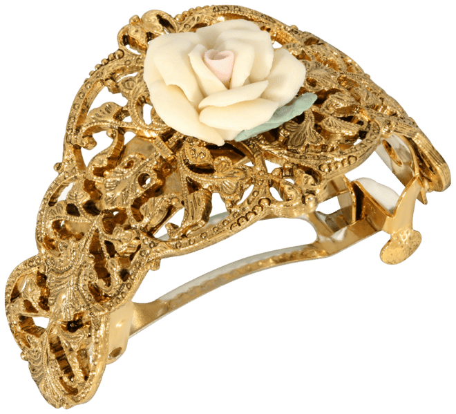 Women's Gold-Tone Porcelain Rose Ponytail Holder