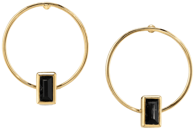 14K Gold-tone Rectangle Crystal Hoop Stainless Steel Post Small Earrings