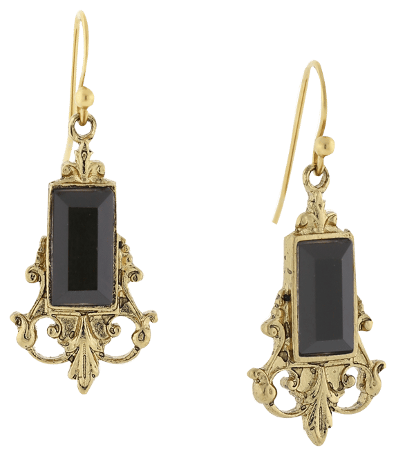 Gold-Tone Black Drop Earrings