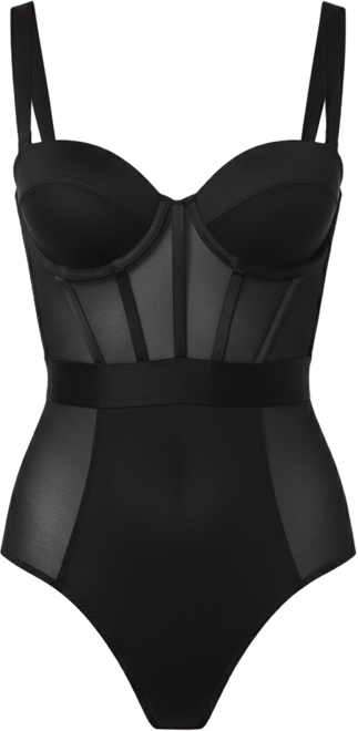 Women's Sheers Strapless Mesh-Panel Thong Bodysuit DK6008