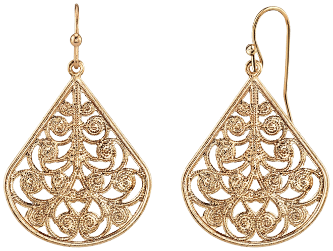Gold Tone Filigree Teardrop Earrings