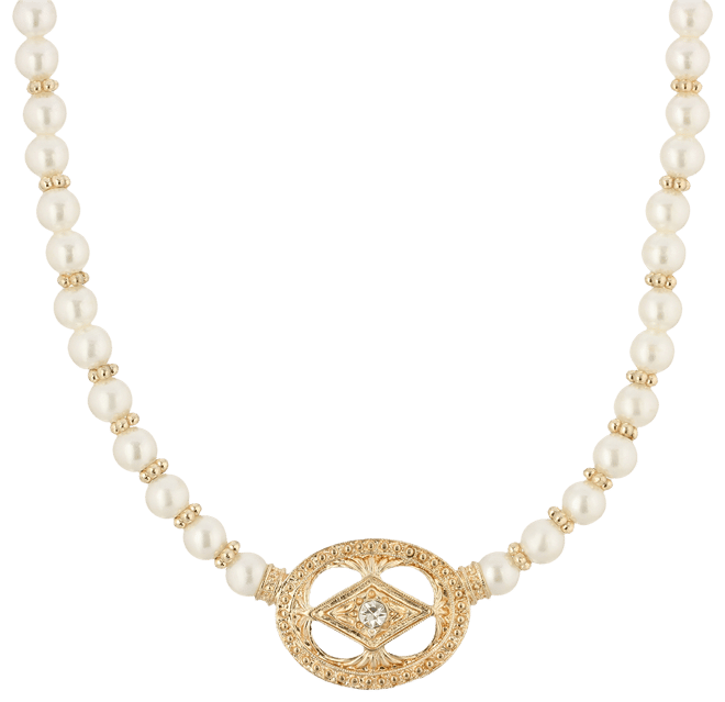 Gold-Tone Imitation Pearl and Crystal Pendant Necklace