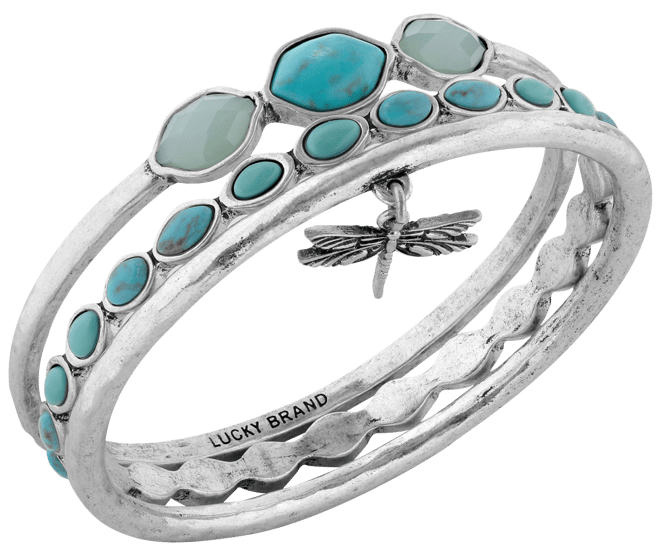 Lucky Brand Bracelet Set, Silver-Tone Turquoise Dragonfly Bangle Bracelets  - Macy's