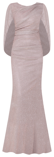 Women's Glitter Drape-Back Cape Gown