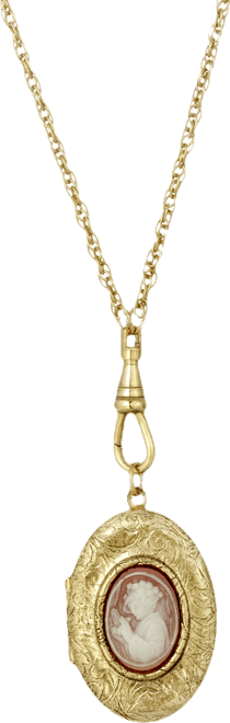 Women's Gold Tone Oval Carnelian Cameo Locket Necklace