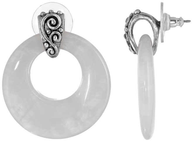 Pewter Semi Precious Round Quartz Hoop Earrings