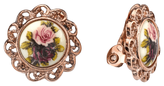 Rose Gold-Tone Flower Round Clip Earrings