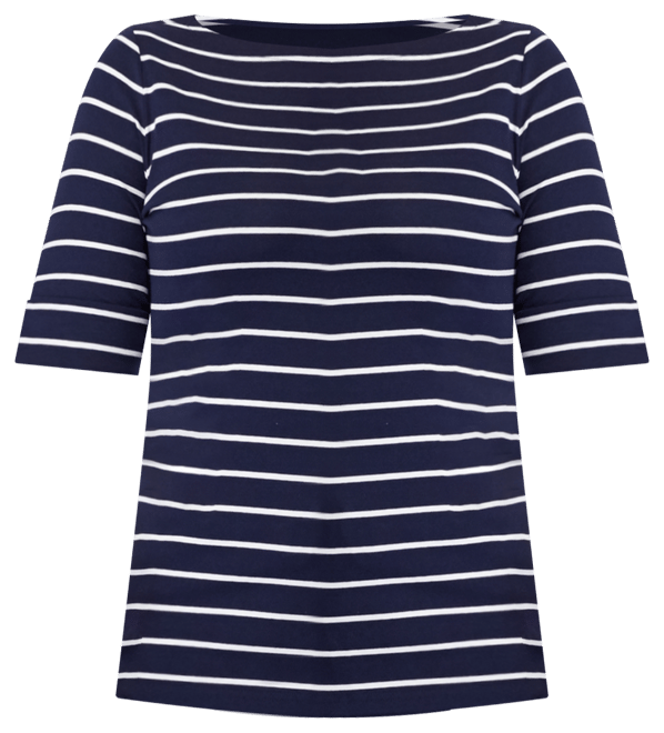 Plus Size Striped Cotton Boatneck T-Shirt