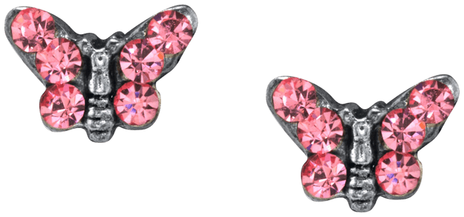 Silver Tone Crystal Butterfly Stud Earring
