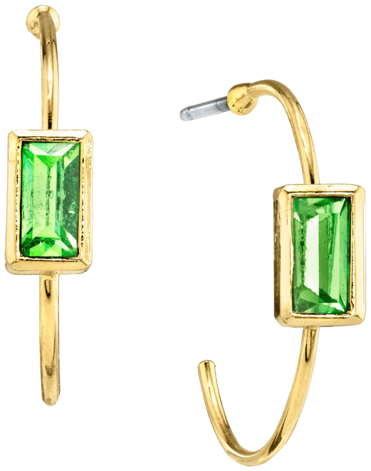 14K Gold-tone Square Crystal Open Hoop Stainless Steel Post Small Earrings