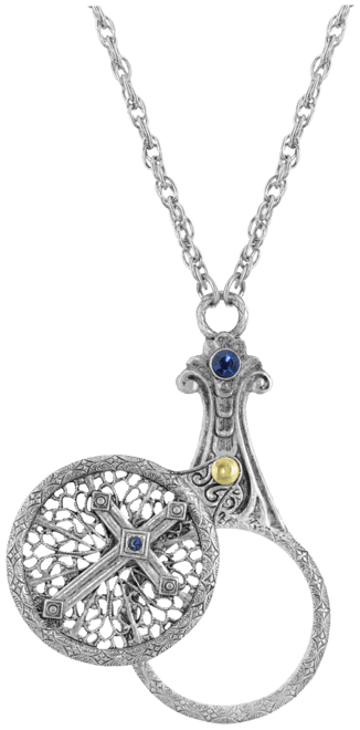 Pewter Crystal Cross Sliding Magnifier 30" Pendant