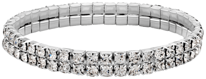 Silver-Tone Clear Crystal 2-Row Rhinestone Stretch Bracelet