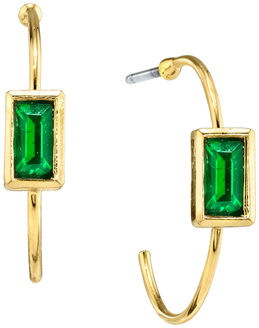 14K Gold-tone Square Crystal Open Hoop Stainless Steel Post Small Earrings
