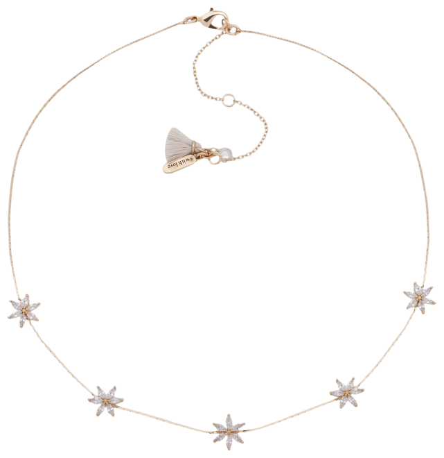 Gold-Tone Crystal Flower Frontal Necklace, 16" + 3" extender