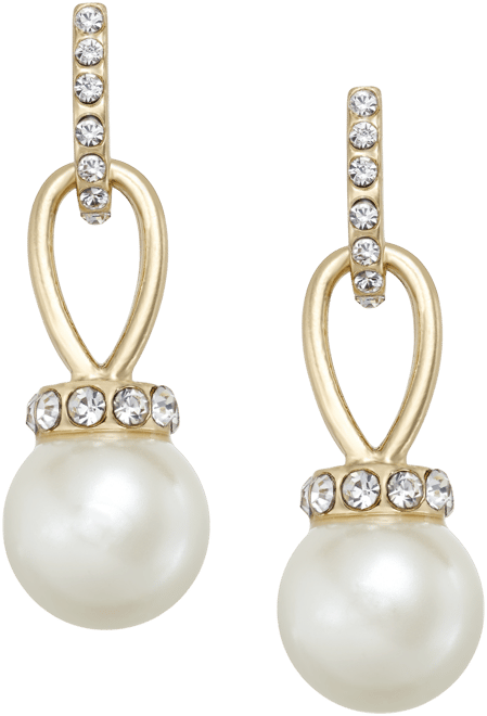 Imitation Pearl and Pave Drop Earrings, Created for Macy's