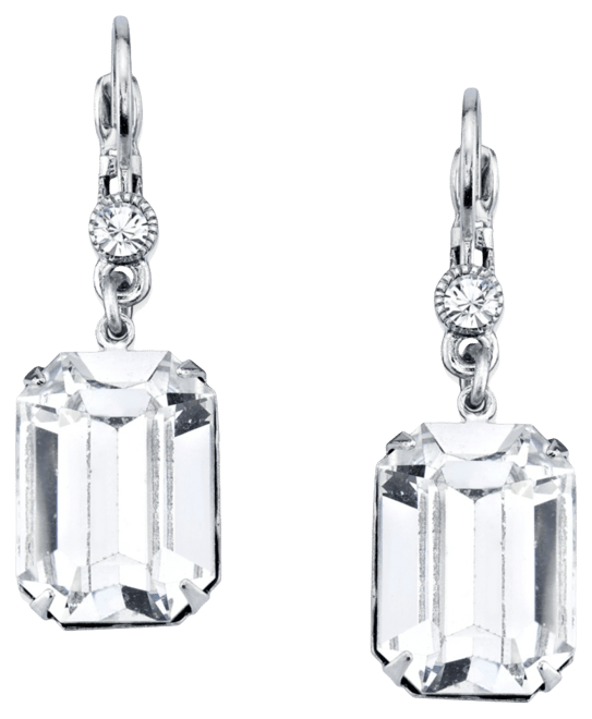 Silver-Tone Genuine Crystal Square Drop Earrings