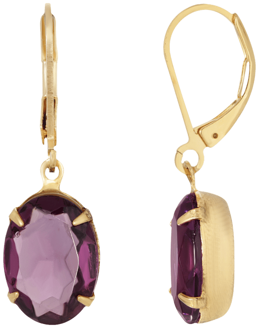 Gold-Tone Purple Oval Drop Earring